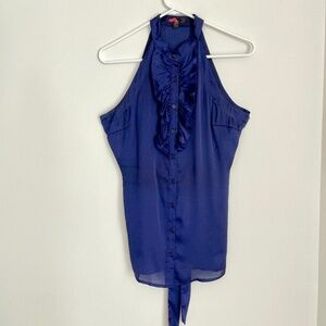 Women's Forever 21 Dark Purple Blue Color Halter Top with a Ruffle Button Size M